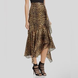 NWT Kooples Leopard Print 100% Silk Asymetrical Skirt- Size 1